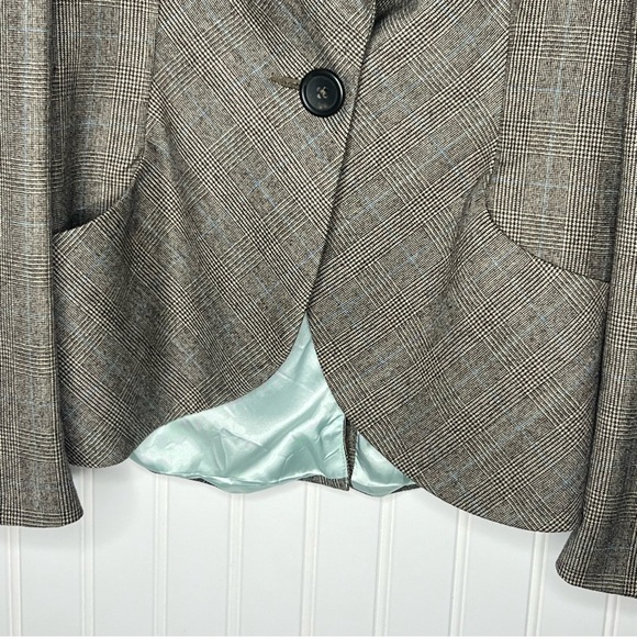 Banana Republic Wool Blazer Brown Houndstooth Bias Plaid Peplum Size 6 - Picture 2 of 16